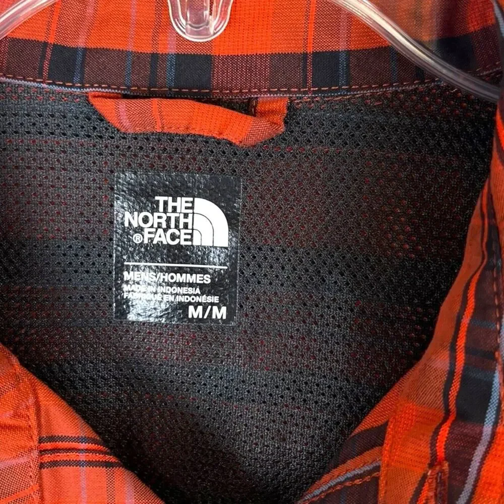 The North‎ Face Shirt Mens Sz M Orange Plaid Long Sleeve Button Up Outdoor EUC